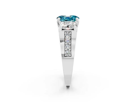 White gold Oval Cut Blue Topaz Three-Stone Ring with Channel Set Band and Four-Prong Setting_2
