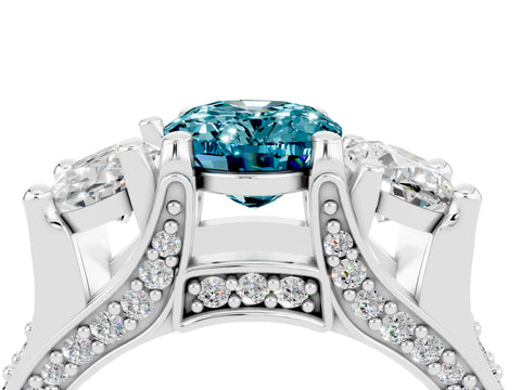 White gold Oval Cut Blue Topaz Three-Stone Ring with Channel Set Band and Four-Prong Setting_4