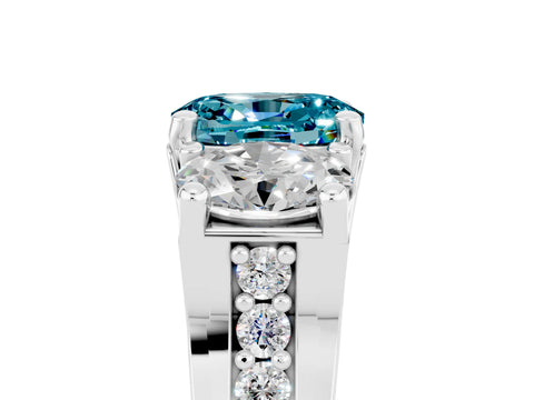 White gold Oval Cut Blue Topaz Three-Stone Ring with Channel Set Band and Four-Prong Setting_5