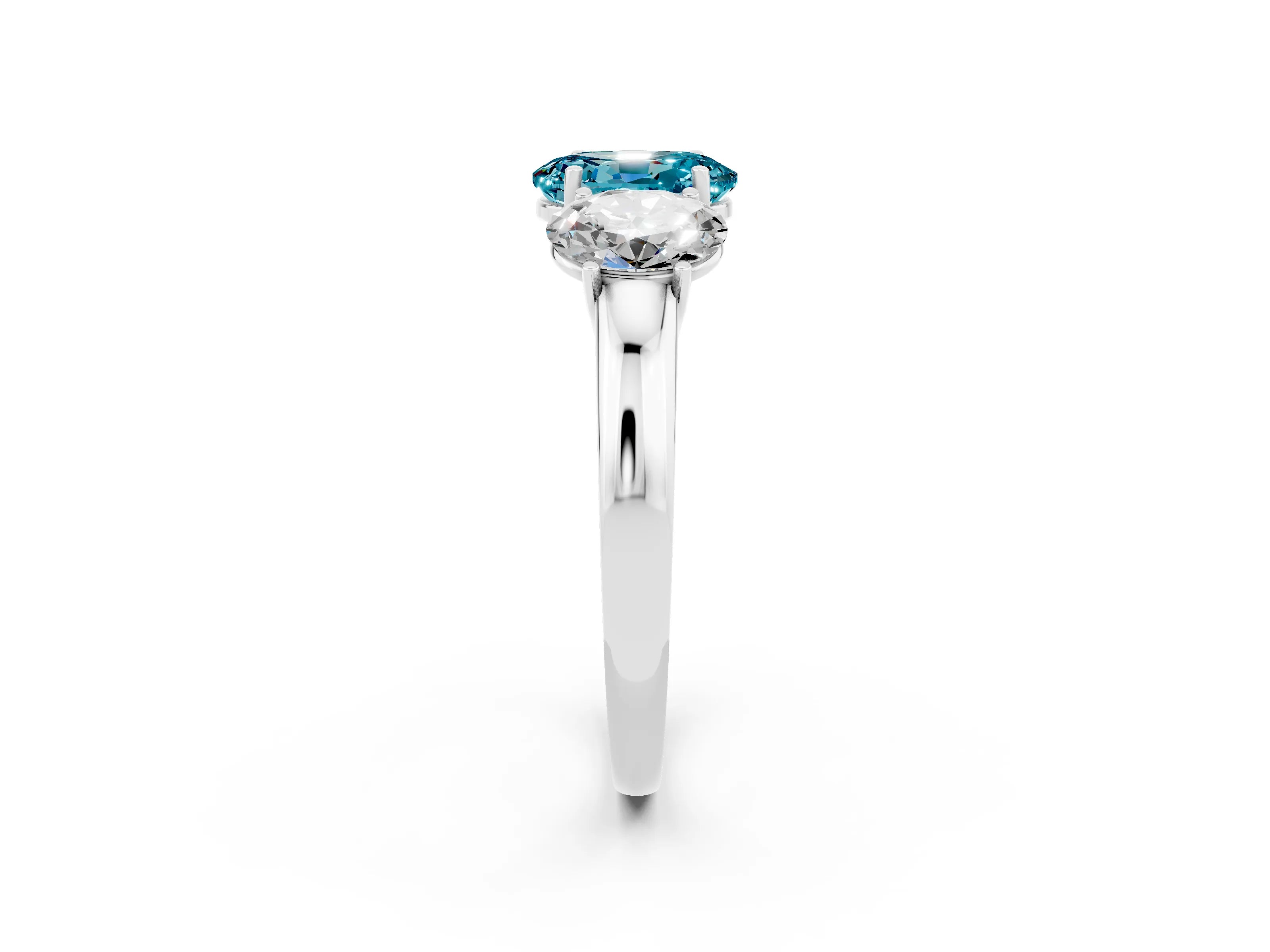 White gold Oval Cut Blue Topaz Three-Stone Ring with Four-Prong Setting and Classic Band_2