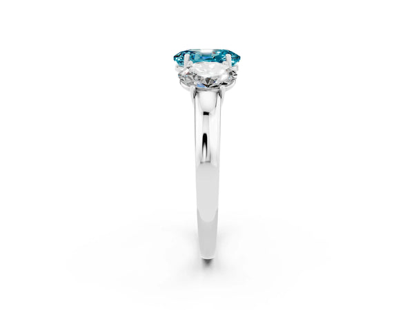 White gold Oval Cut Blue Topaz Three-Stone Ring with Four-Prong Setting and Classic Band