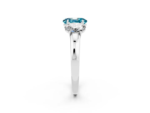 White gold Oval Cut Blue Topaz Three-Stone Ring with Four-Prong Setting and Classic Band_2