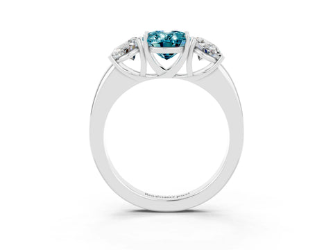 White gold Oval Cut Blue Topaz Three-Stone Ring with Four-Prong Setting and Classic Band_3