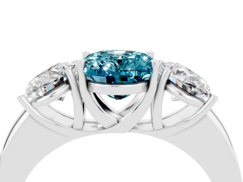 White gold Oval Cut Blue Topaz Three-Stone Ring with Four-Prong Setting and Classic Band_4
