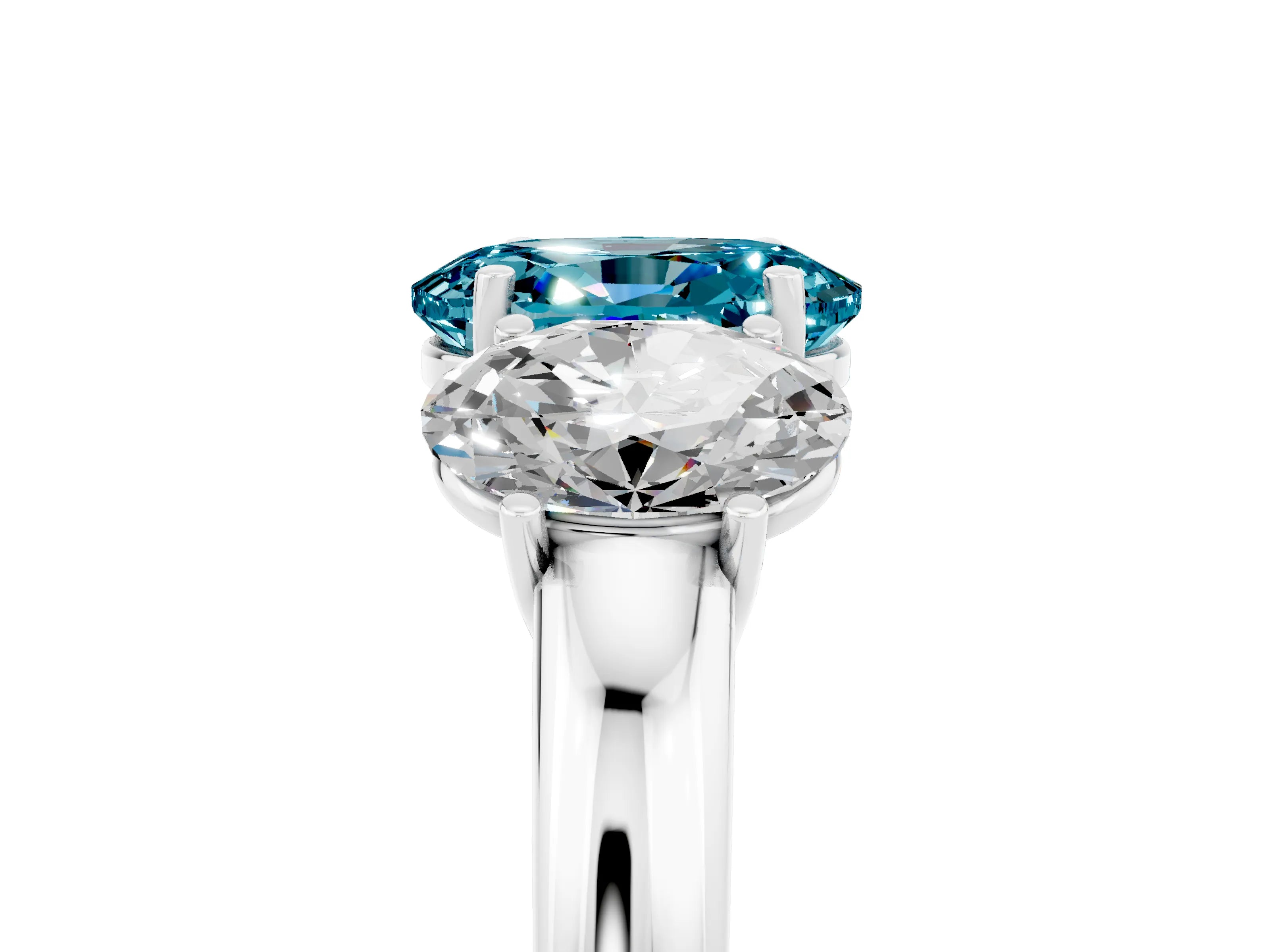 White gold Oval Cut Blue Topaz Three-Stone Ring with Four-Prong Setting and Classic Band_5