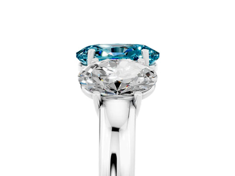 White gold Oval Cut Blue Topaz Three-Stone Ring with Four-Prong Setting and Classic Band_5