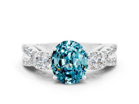 White gold Oval Cut Blue Topaz Three-Stone Ring with Pavé Split Shank and Four-Prong Setting_12