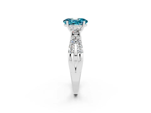 White gold Oval Cut Blue Topaz Three-Stone Ring with Pavé Split Shank and Four-Prong Setting_14