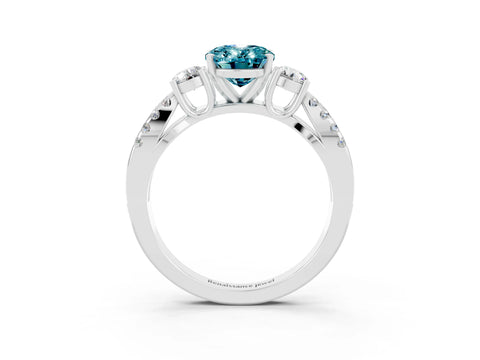 White gold Oval Cut Blue Topaz Three-Stone Ring with Pavé Split Shank and Four-Prong Setting_15
