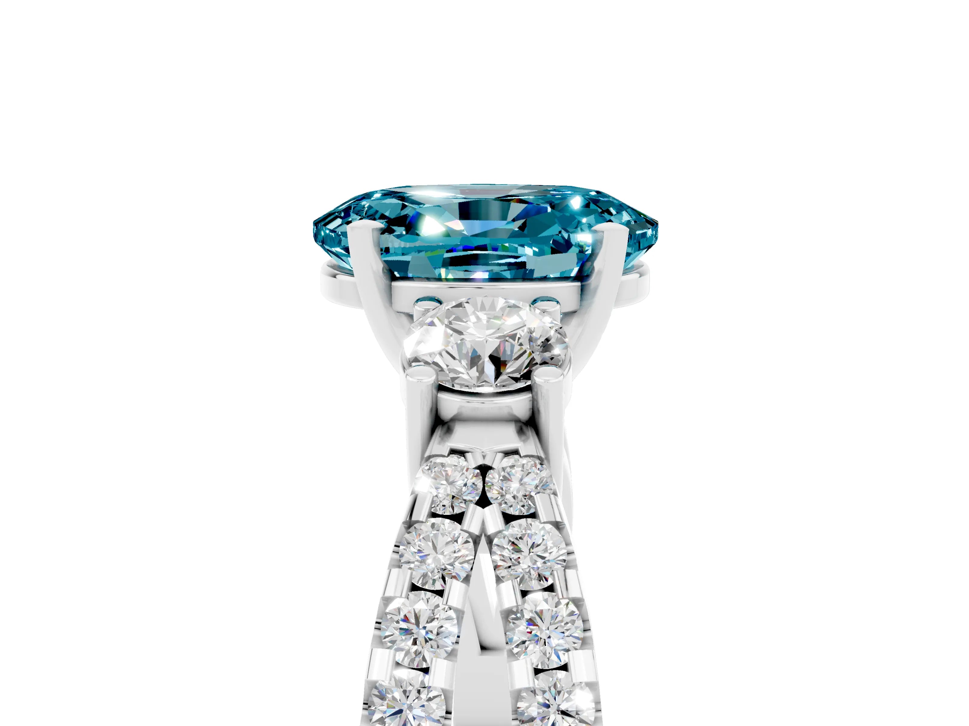 White gold Oval Cut Blue Topaz Three-Stone Ring with Pavé Split Shank and Four-Prong Setting_17