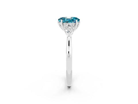 White gold Oval Cut Blue Topaz Three-Stone Ring with Pear Side Stones and Four-Prong Setting_14