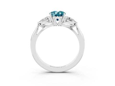 White gold Oval Cut Blue Topaz Three-Stone Ring with Pear Side Stones and Four-Prong Setting_15