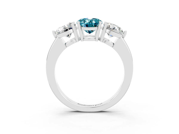 White gold Oval Cut Blue Topaz Three-Stone Ring with Prong Setting and Classic Band
