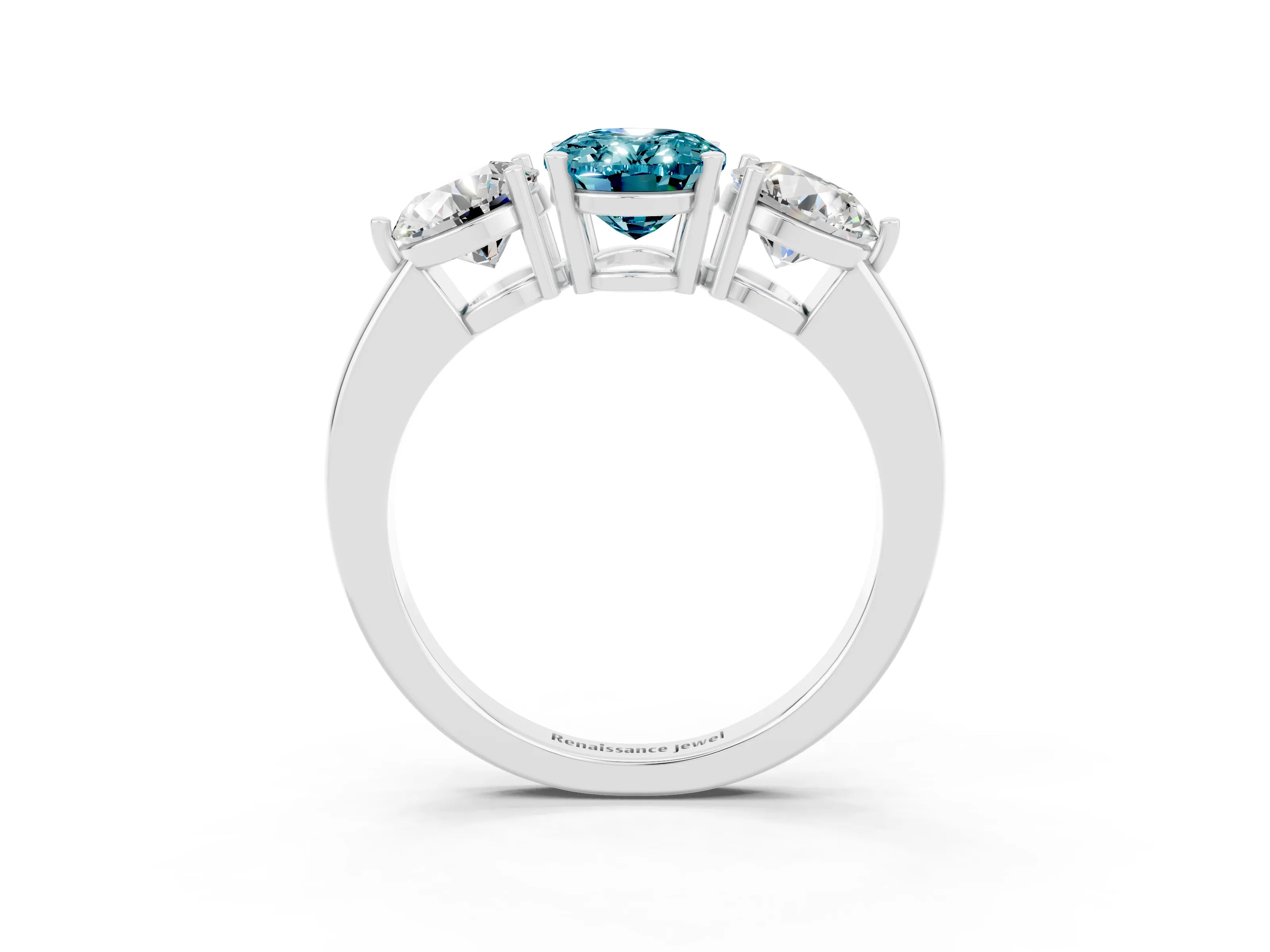 White gold Oval Cut Blue Topaz Three-Stone Ring with Prong Setting and Classic Band_3