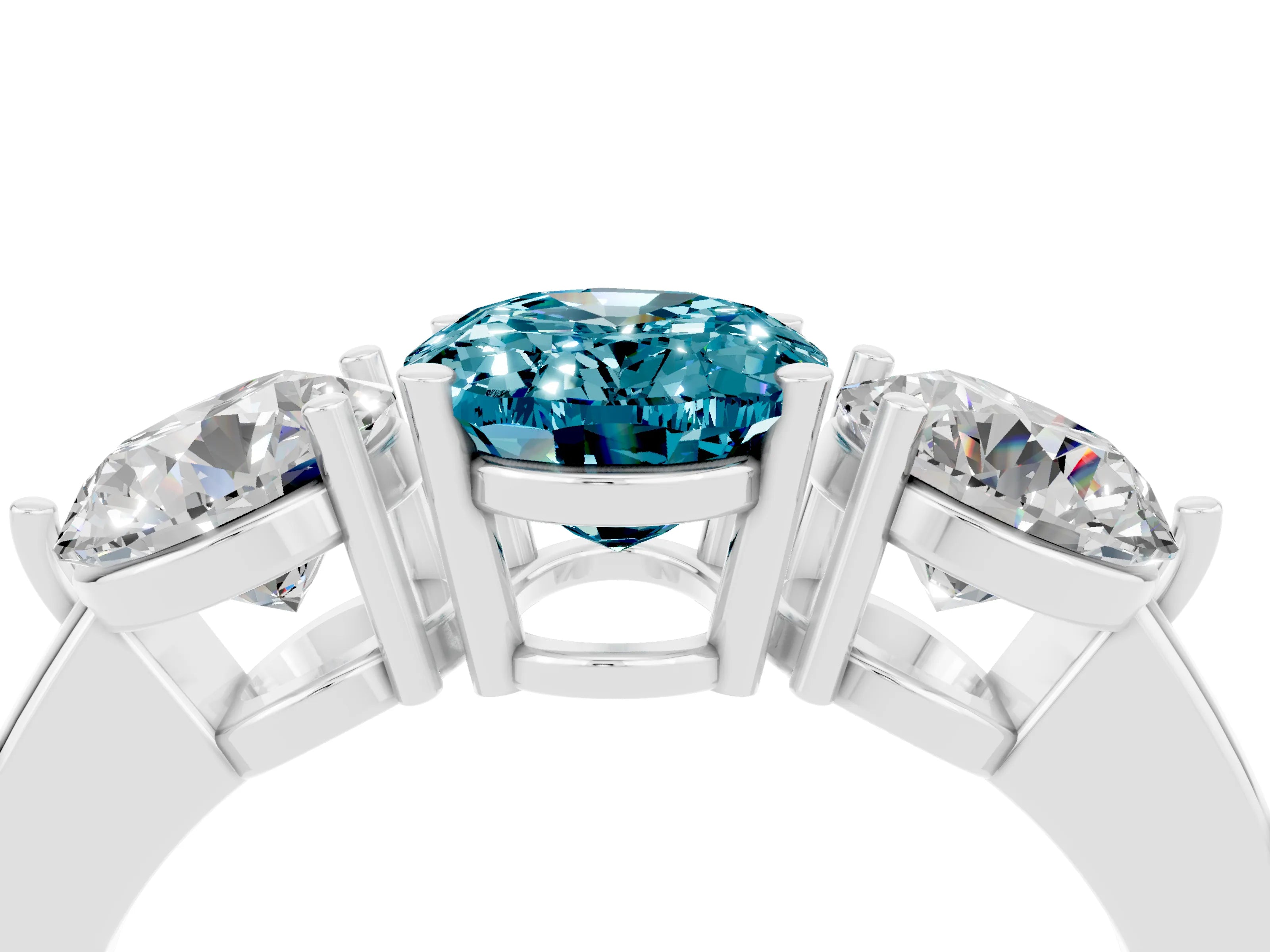 White gold Oval Cut Blue Topaz Three-Stone Ring with Prong Setting and Classic Band_4