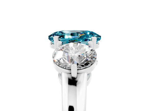 White gold Oval Cut Blue Topaz Three-Stone Ring with Prong Setting and Classic Band_5