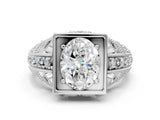 White gold Oval Cut Brilliant Milgrain Filigree Diamond Ring with Square Prong Setting_143