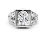 White gold Oval Cut Brilliant Milgrain Filigree Diamond Ring with Square Prong Setting_149