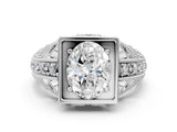 White gold Oval Cut Brilliant Milgrain Filigree Diamond Ring with Square Prong Setting_155