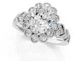 White gold Oval Cut Brilliant Milgrain Pave Heart Band Solitaire Ring_153