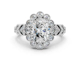 White gold Oval Cut Brilliant Milgrain Pave Heart Band Solitaire Ring_158
