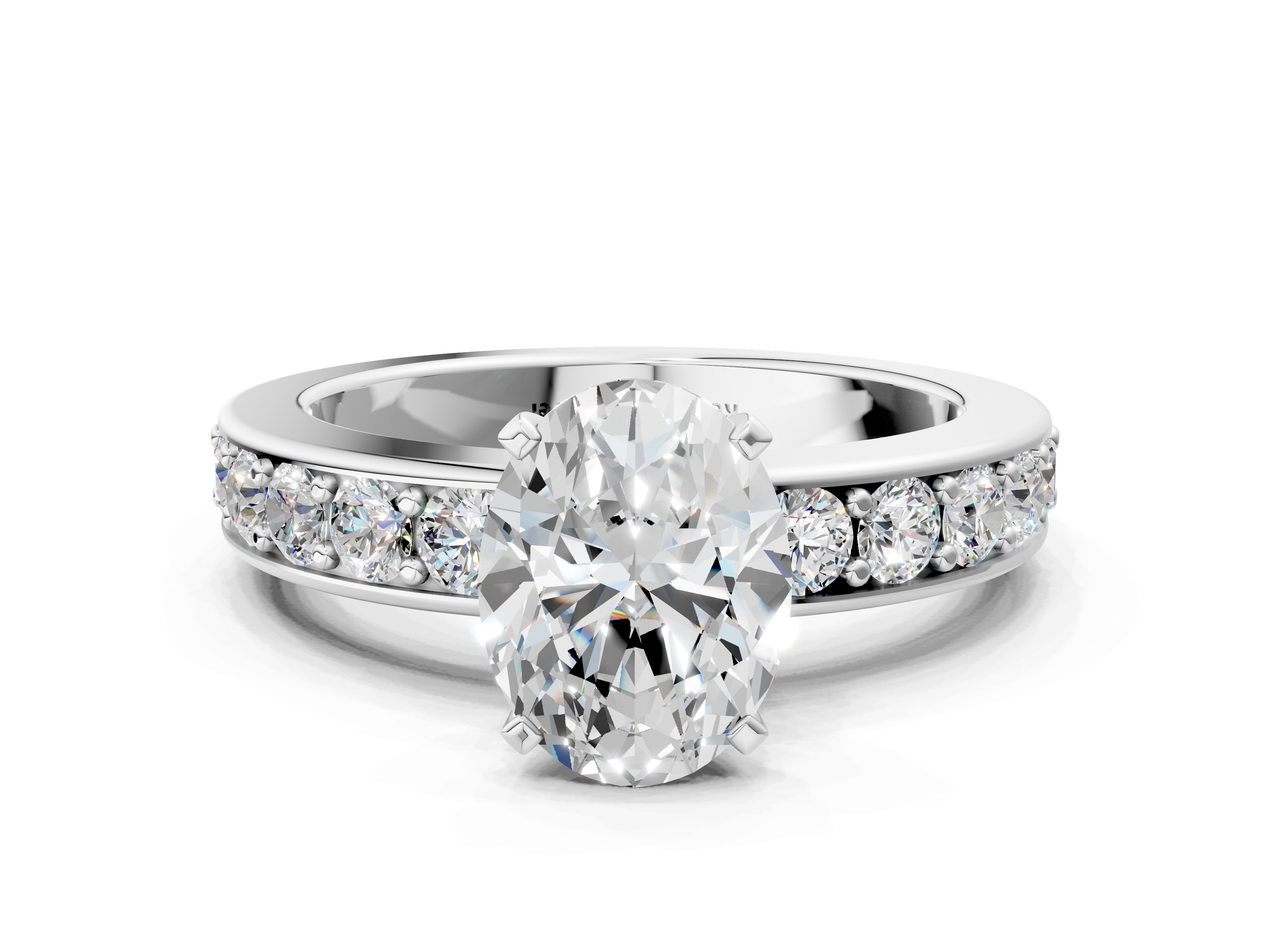 White gold Oval Cut Channel Set Diamond Engagement Ring with Four-Prong Setting_306