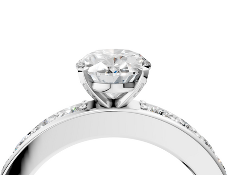 White gold Oval Cut Channel Set Diamond Engagement Ring with Four-Prong Setting_310