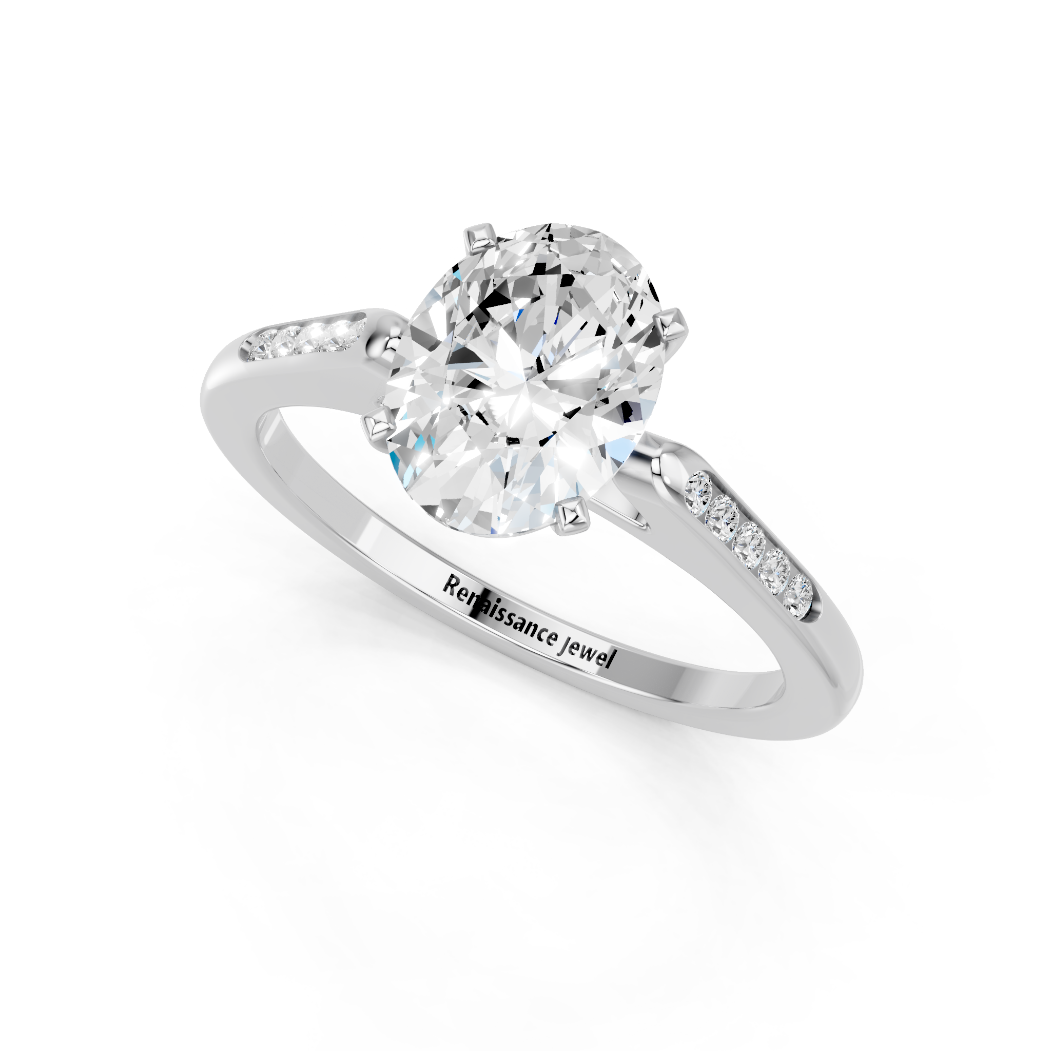 White gold Oval Cut Channel Set Solitaire Engagement Ring with Four-Prong Setting_88