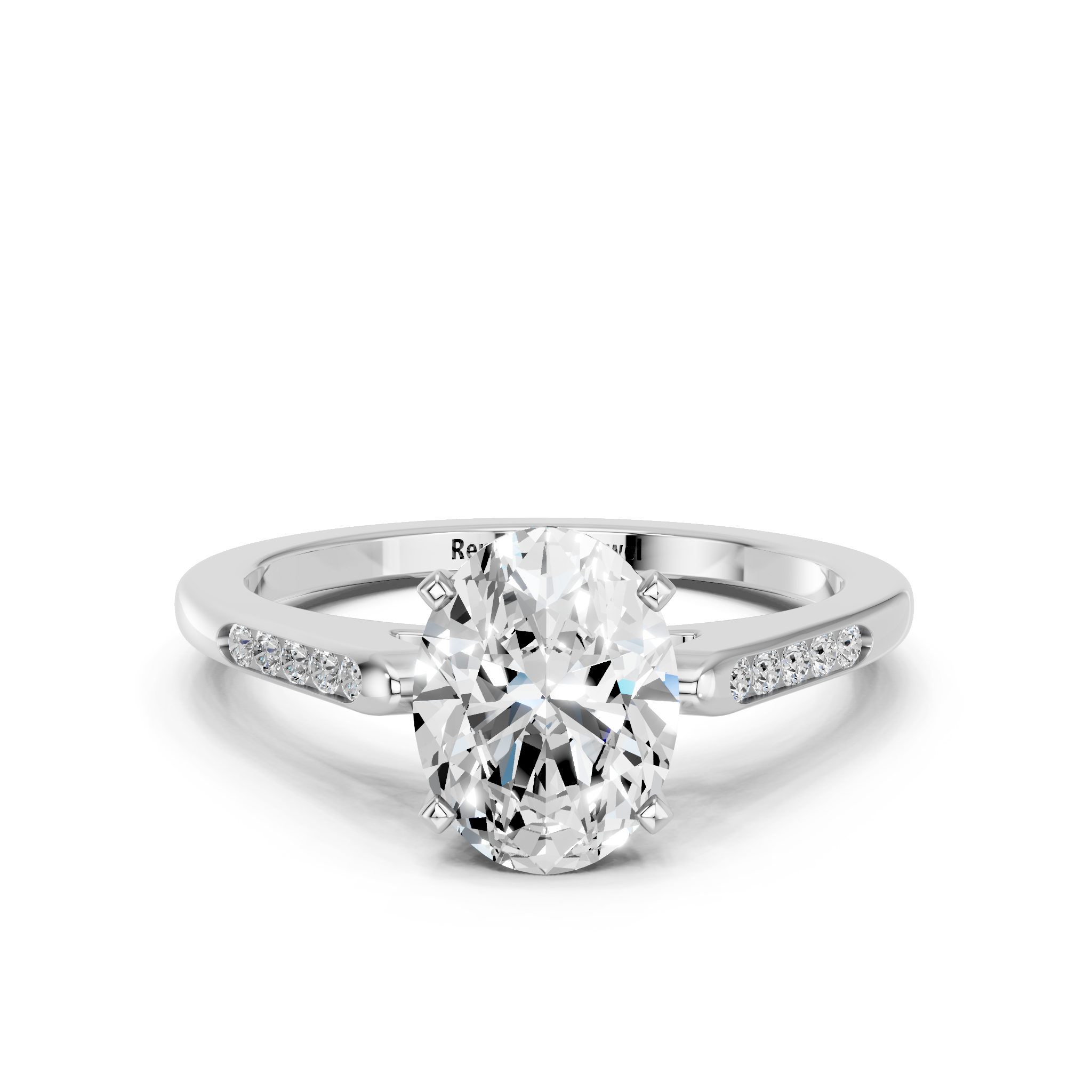 White gold Oval Cut Channel Set Solitaire Engagement Ring with Four-Prong Setting_96