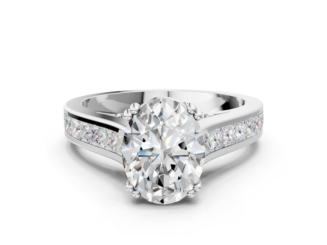 White gold Oval Cut Channel Set Solitaire Engagement Ring with Prong Setting_58