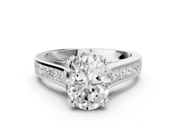 Platinum Oval Channel Set Solitaire Engagement Ring Setting with Double Claw Prongs