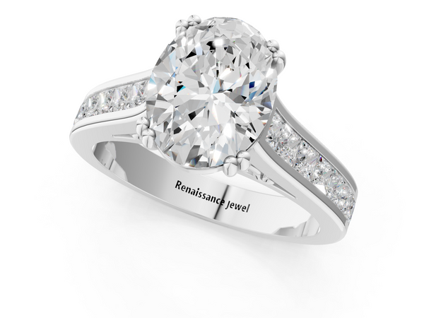 Platinum Oval Channel Set Solitaire Engagement Ring Setting with Double Claw Prongs