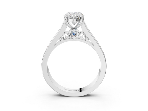 Sterling Silver Oval Channel Set Solitaire Engagement Ring Setting with Double Claw Prongs