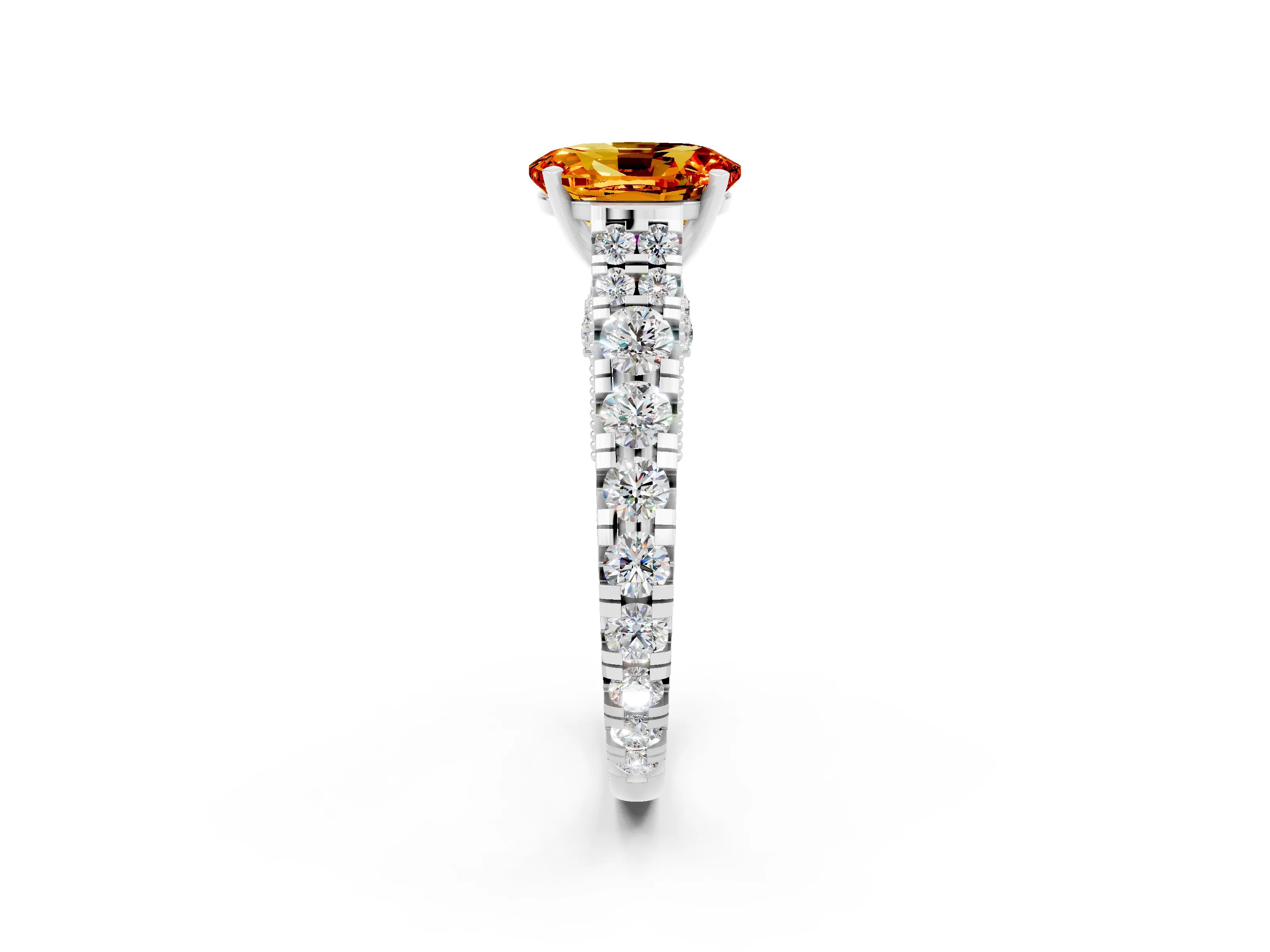 White gold Oval Cut Citrine Classic Solitaire Ring with Pavé Band and Four-Prong Setting_2