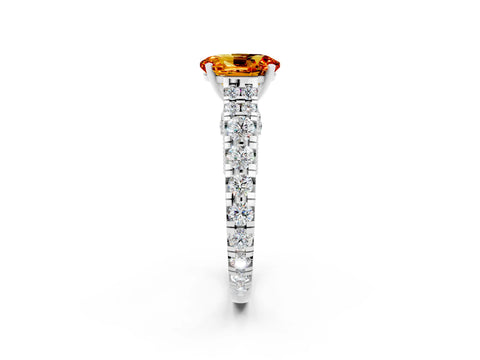 White gold Oval Cut Citrine Classic Solitaire Ring with Pavé Band and Four-Prong Setting_2