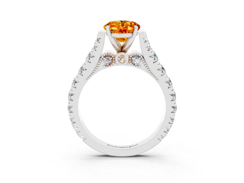 White gold Oval Cut Citrine Classic Solitaire Ring with Pavé Band and Four-Prong Setting_3