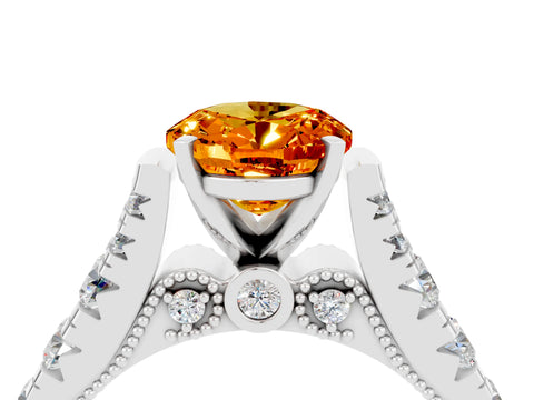 White gold Oval Cut Citrine Classic Solitaire Ring with Pavé Band and Four-Prong Setting_4