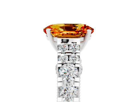 White gold Oval Cut Citrine Classic Solitaire Ring with Pavé Band and Four-Prong Setting_5
