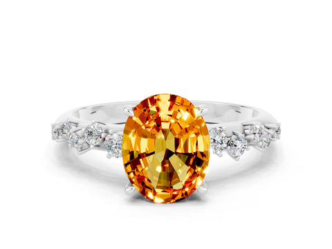 White gold Oval Cut Citrine Cluster Side Stone Solitaire Ring with Prong Setting_24