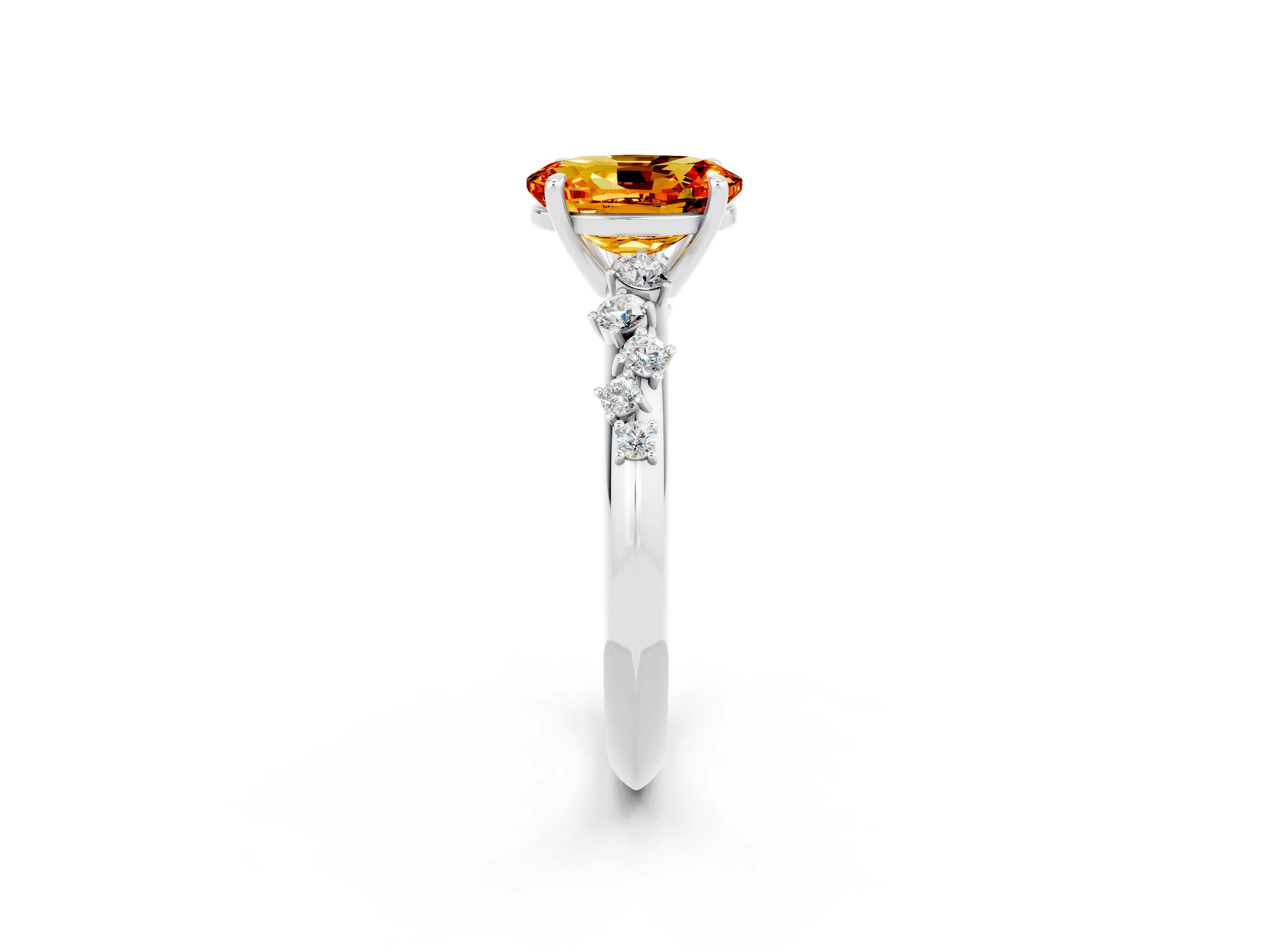 White gold Oval Cut Citrine Cluster Side Stone Solitaire Ring with Prong Setting_26