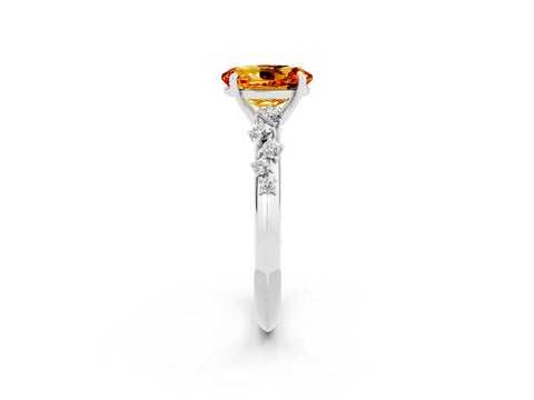 White gold Oval Cut Citrine Cluster Side Stone Solitaire Ring with Prong Setting_26