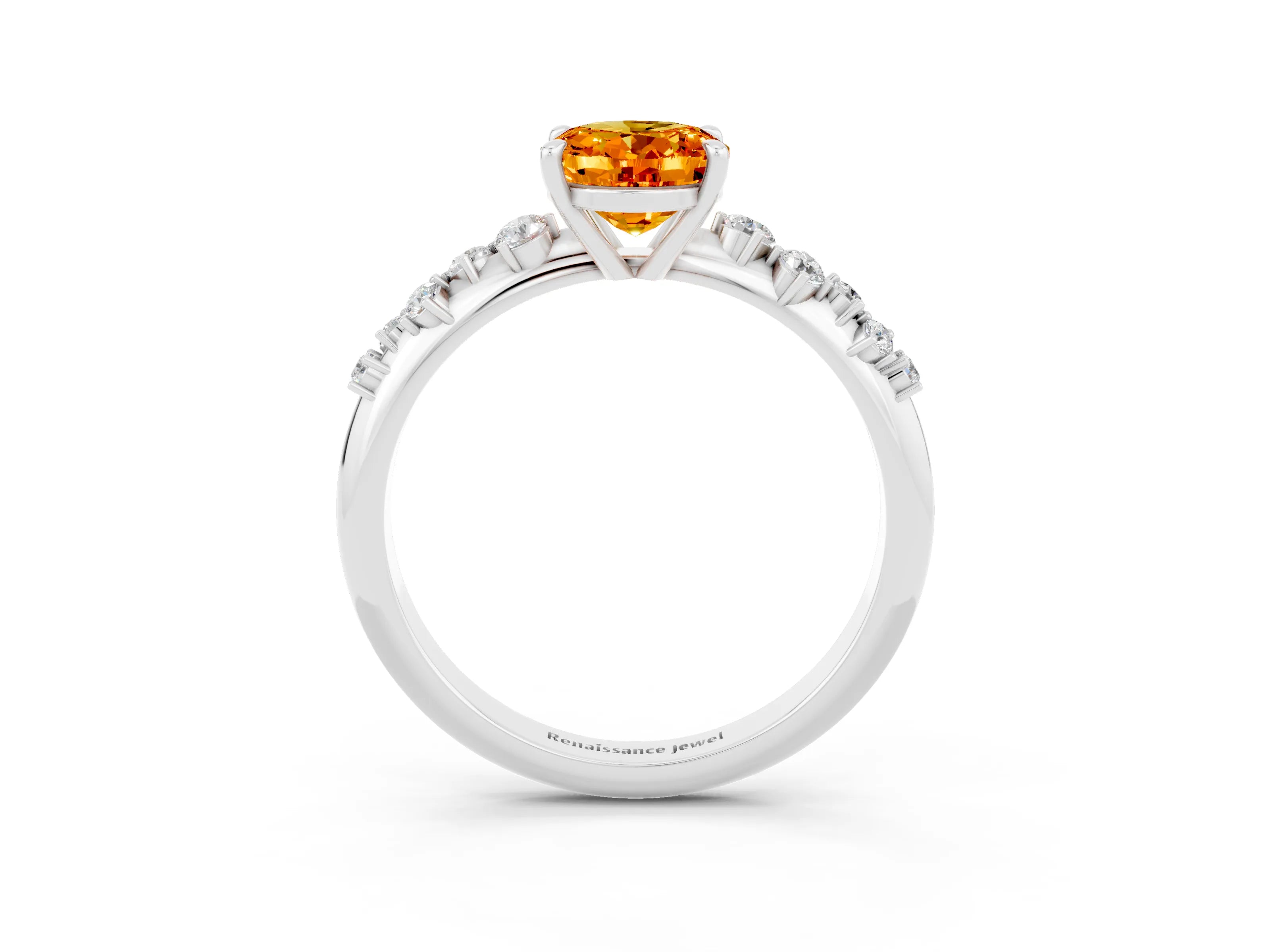 White gold Oval Cut Citrine Cluster Side Stone Solitaire Ring with Prong Setting_27
