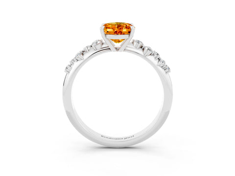 White gold Oval Cut Citrine Cluster Side Stone Solitaire Ring with Prong Setting_27