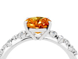 White gold Oval Cut Citrine Cluster Side Stone Solitaire Ring with Prong Setting_28