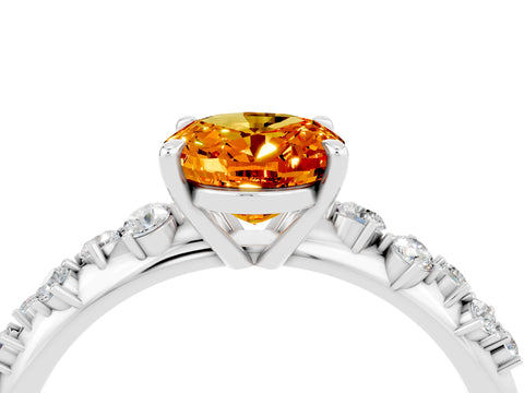 White gold Oval Cut Citrine Cluster Side Stone Solitaire Ring with Prong Setting_28