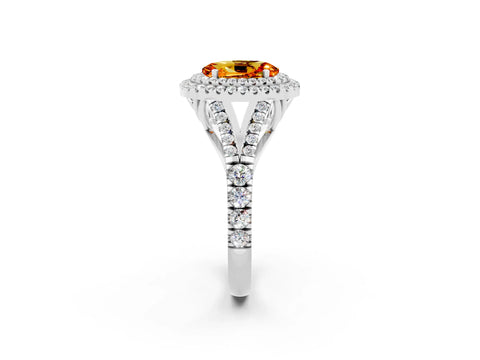 White gold Oval Cut Citrine Double Halo Ring with Split Shank and Prong Setting_38