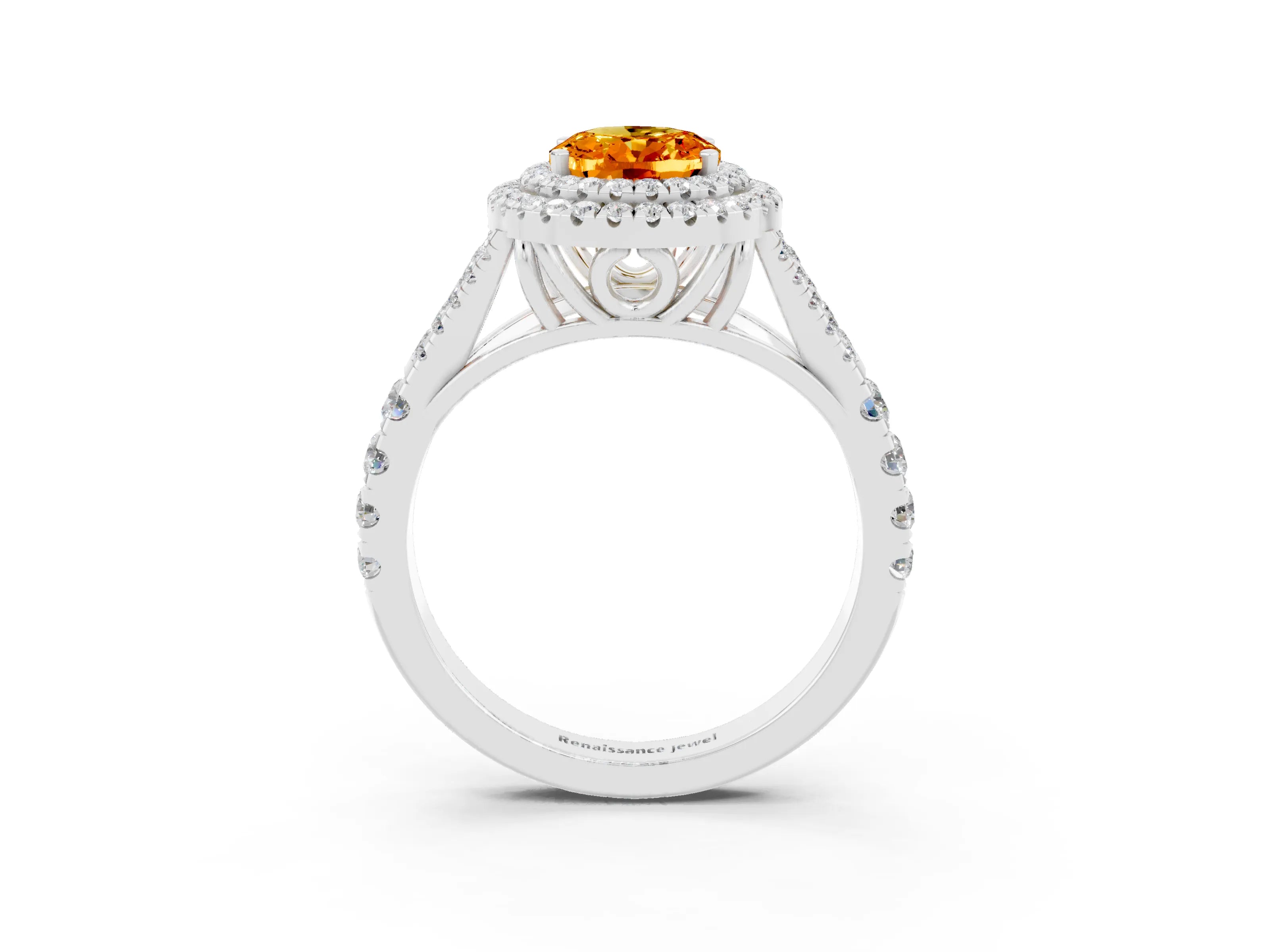 White gold Oval Cut Citrine Double Halo Ring with Split Shank and Prong Setting_39
