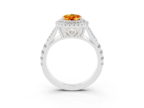 White gold Oval Cut Citrine Double Halo Ring with Split Shank and Prong Setting_39