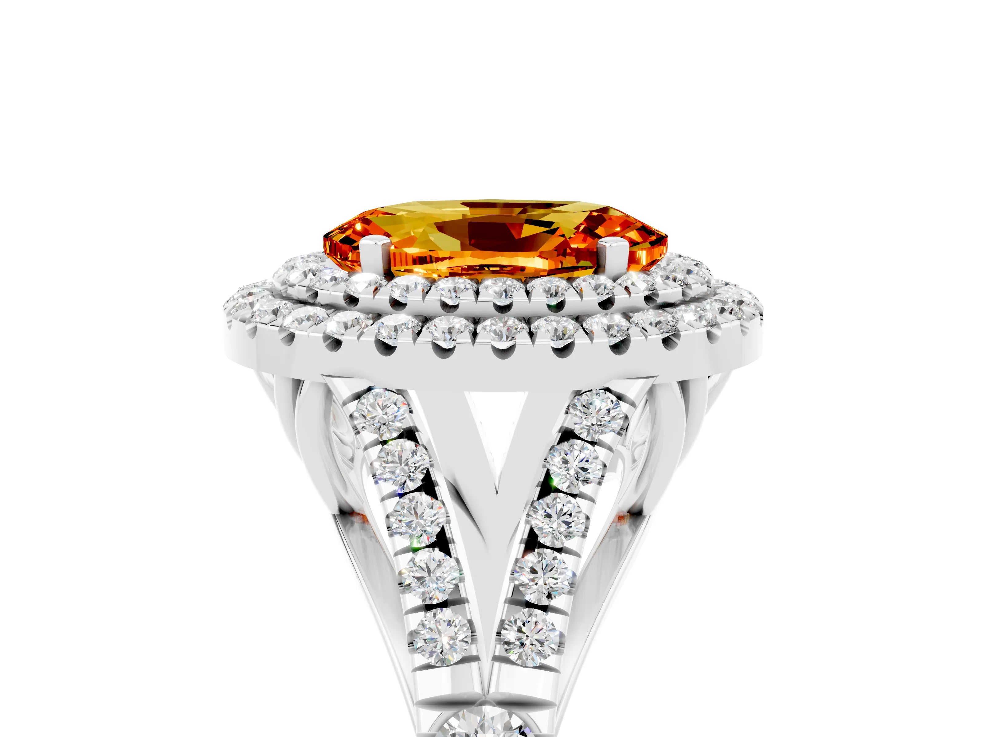 White gold Oval Cut Citrine Double Halo Ring with Split Shank and Prong Setting_41
