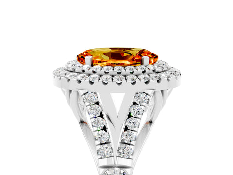 White gold Oval Cut Citrine Double Halo Ring with Split Shank and Prong Setting_41